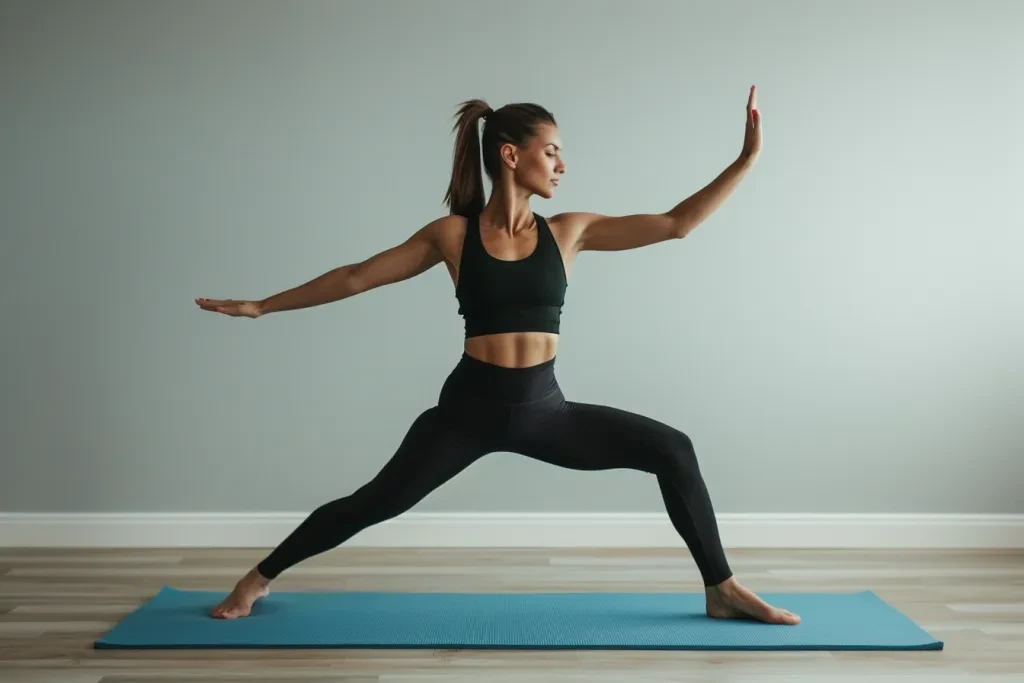 wanita melakukan yoga dalam pose T