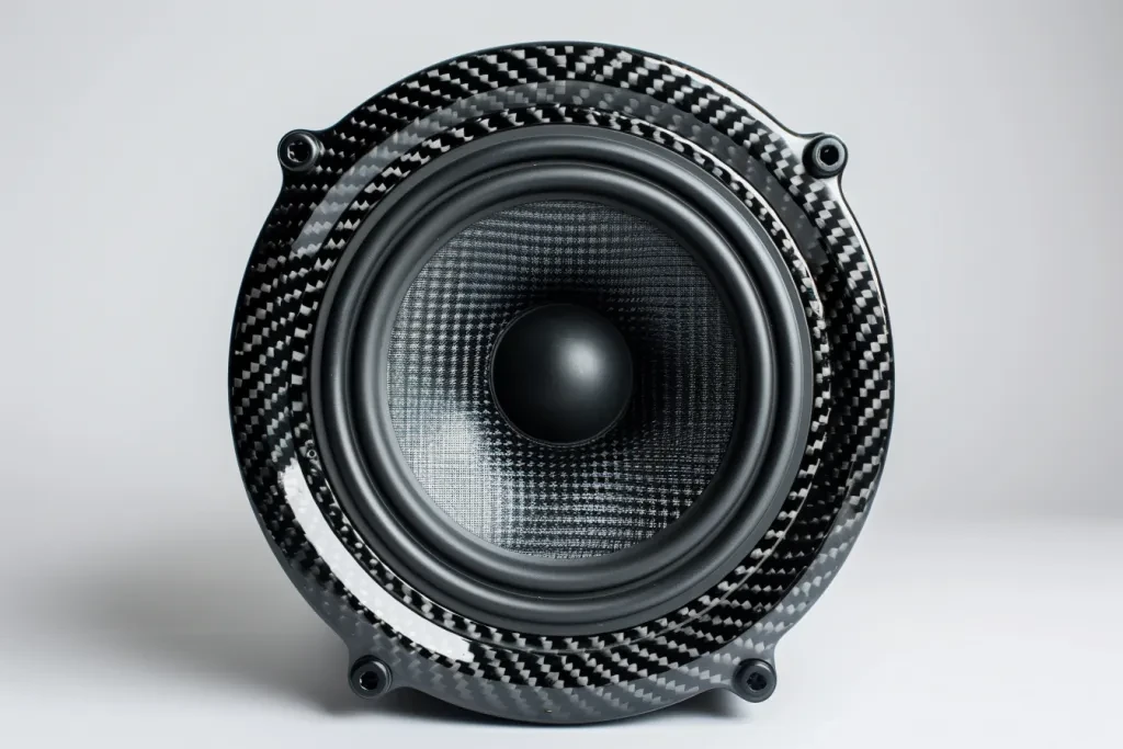 A black carbon fiber speaker