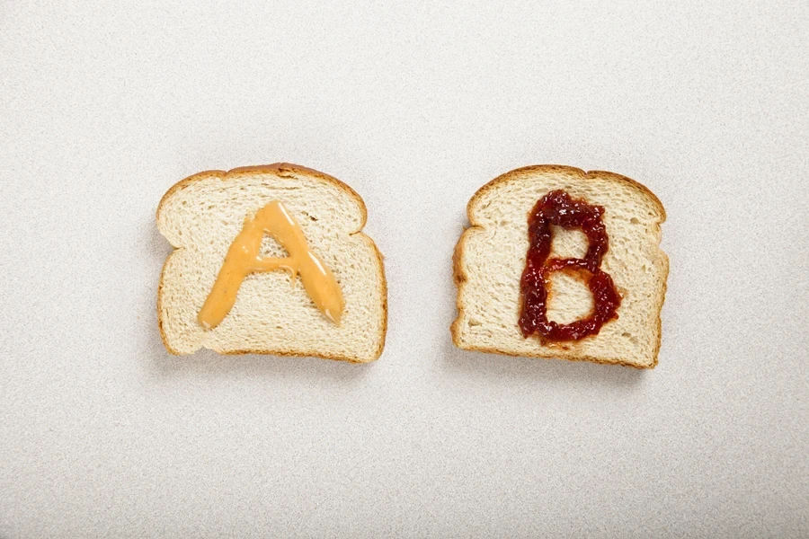 Representación de pruebas AB con pan de sándwich