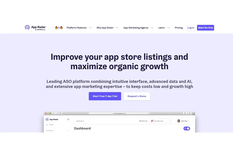 App Radar ASO platform landing page