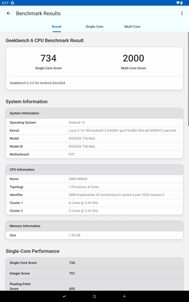 Benchmark results