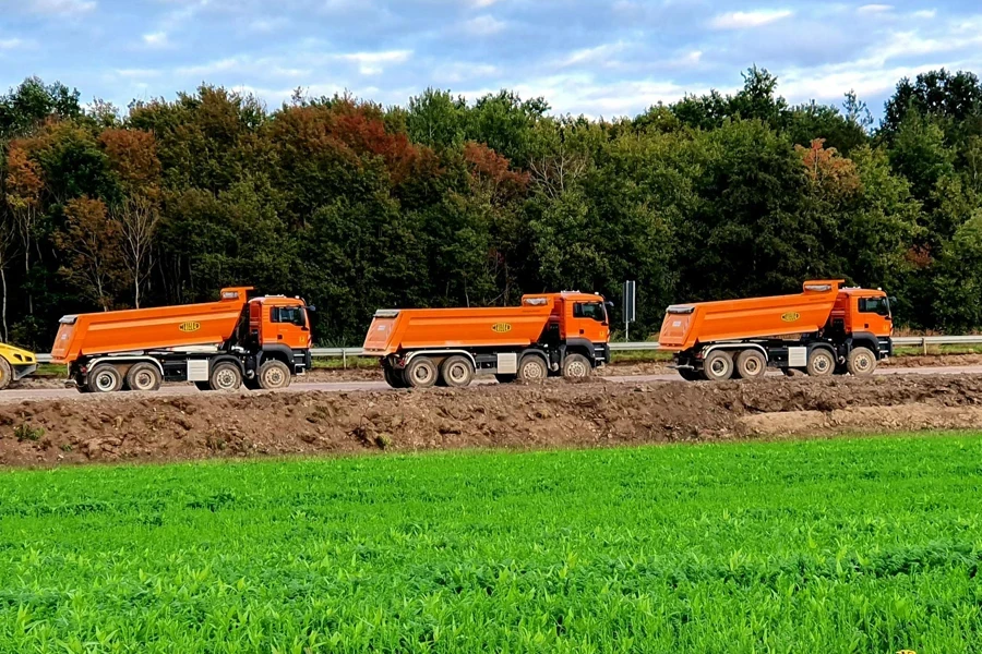 Dump Trucks Parked on the Road