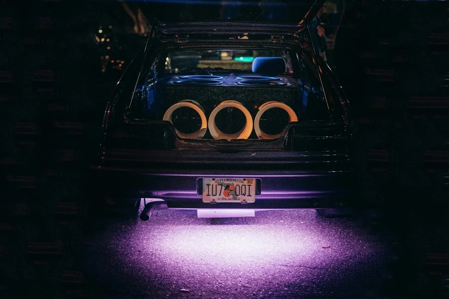 Large Speakers in the Car Trunk and an LED Light under the Car