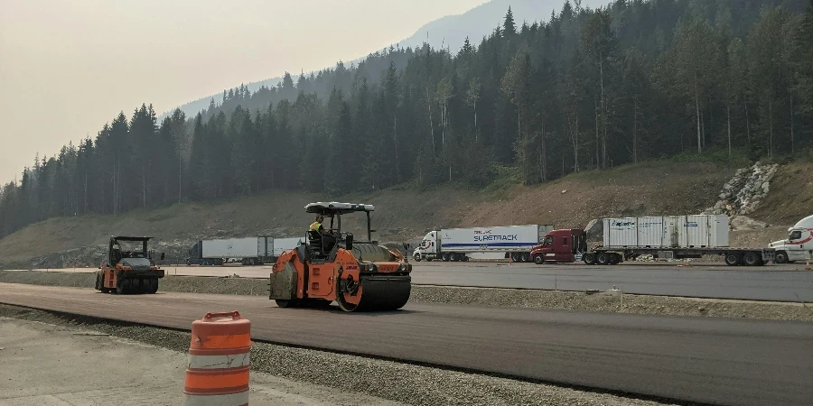 Road Roller on the Asphalt Road