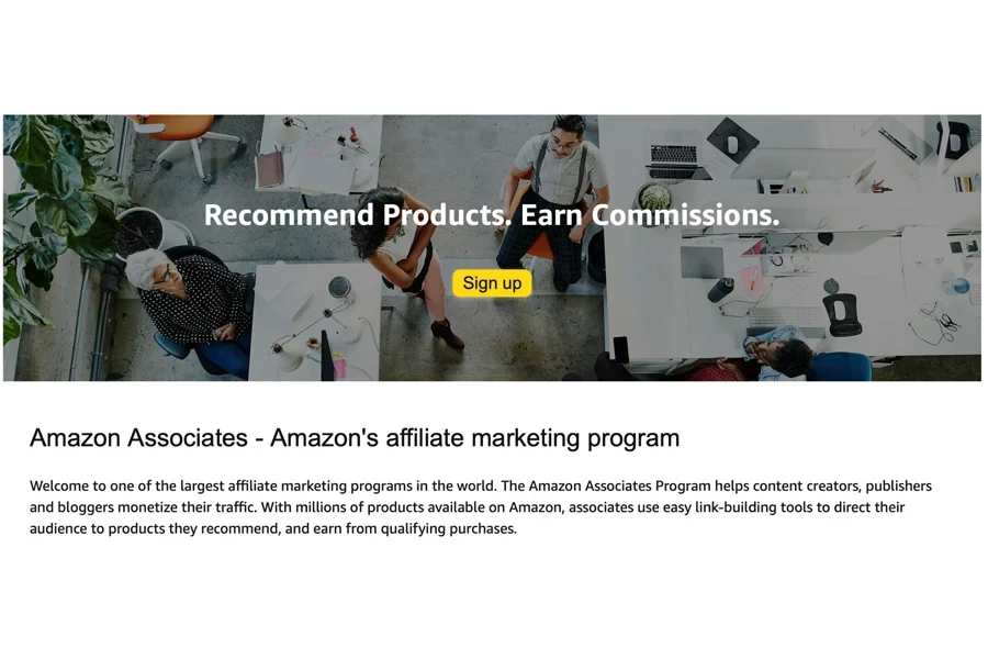 Captura de tela do site Amazon Associates