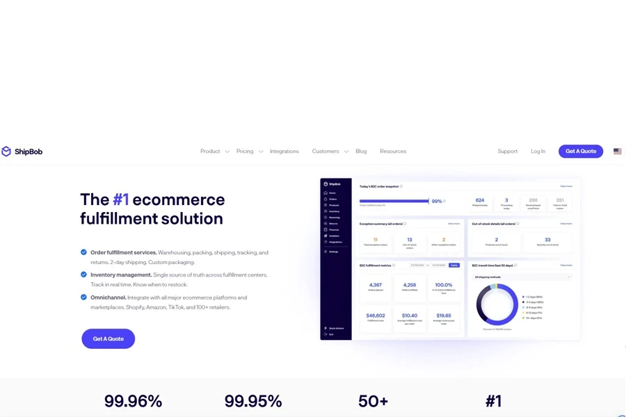 Page de destination de la solution de traitement des commandes de commerce électronique ShipBob