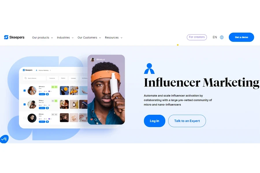 インフルエンサー マーケティング サービスを宣伝する Skeepers のホームページ