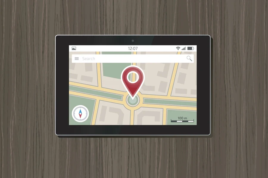 Tablet showing interface of a map