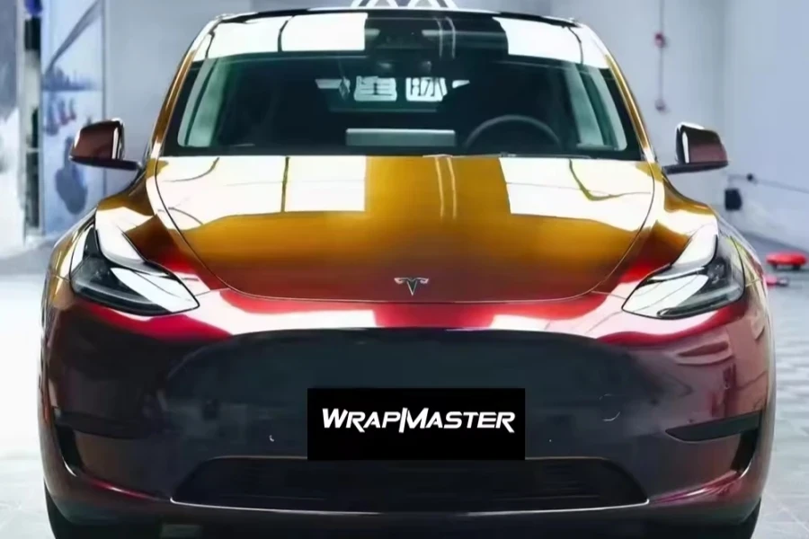 WRAPMASTER 1.5218 metri Le più recenti pellicole per involucri in vinile per auto in PET nero rosso lucido