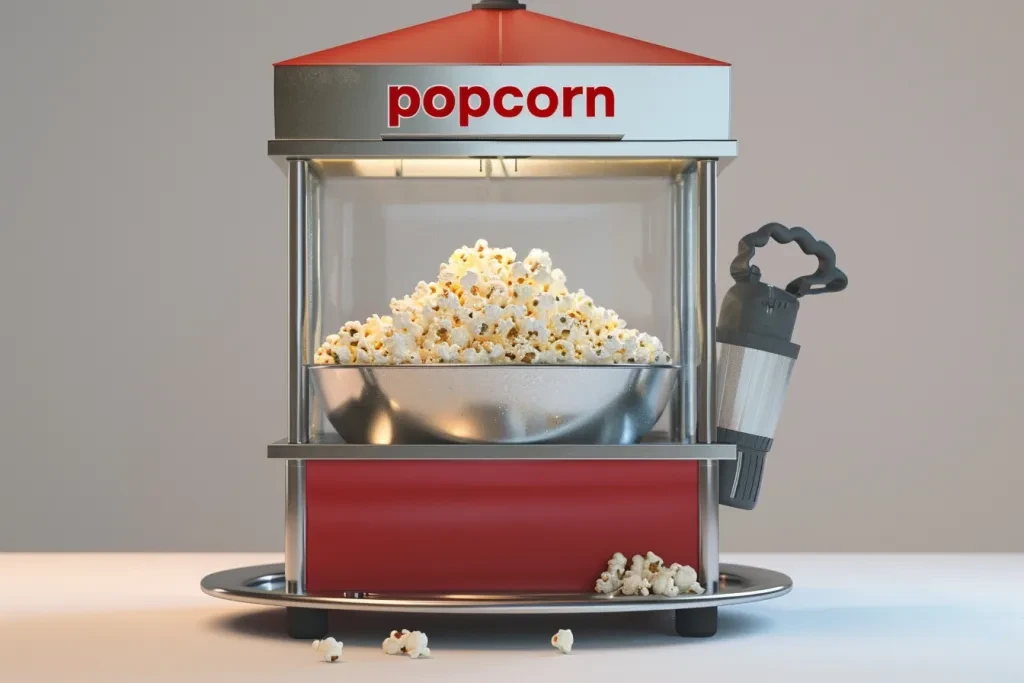 a red and silver popcorn machine