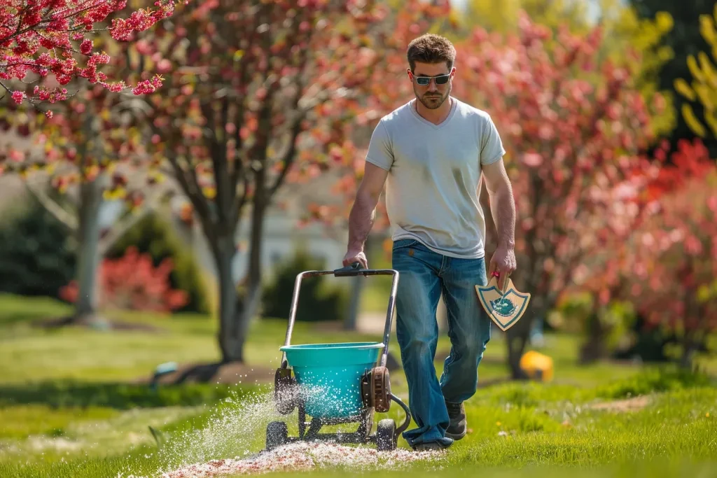 an American man in his mid-20s pushing the spreader