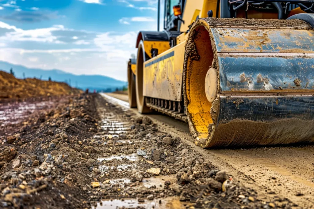 un rullo industriale per la costruzione di strade