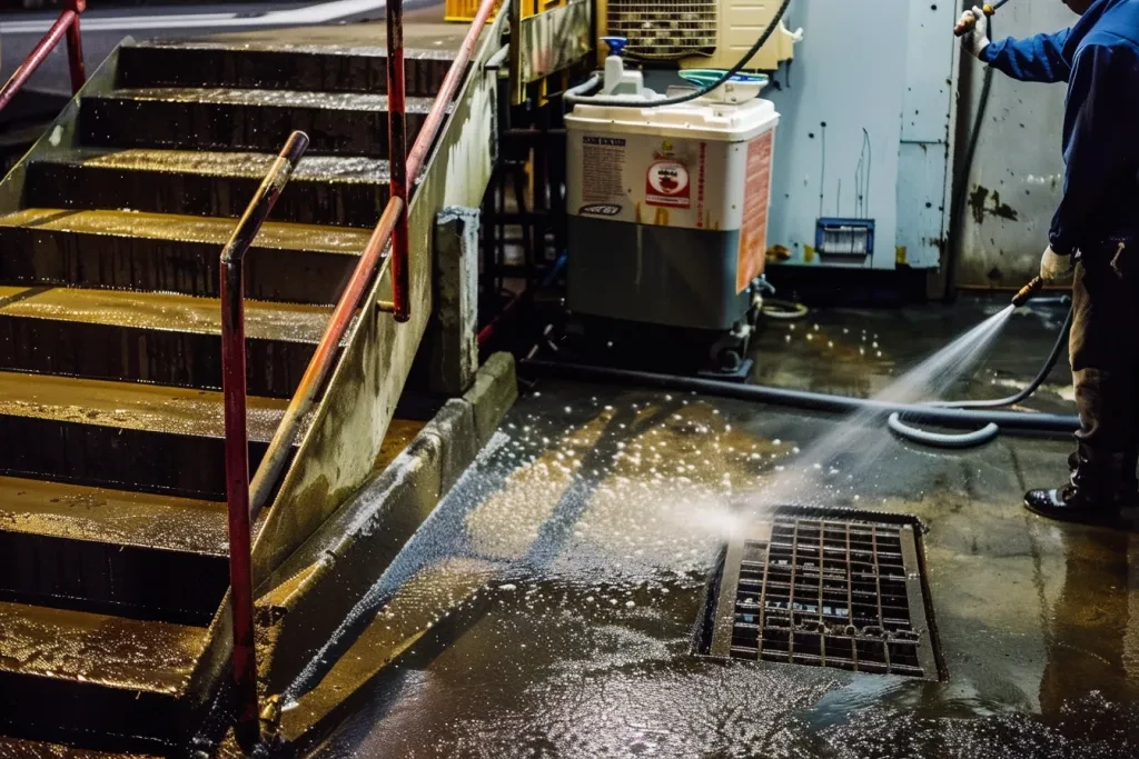 an oil cleaning machine in use on the floor