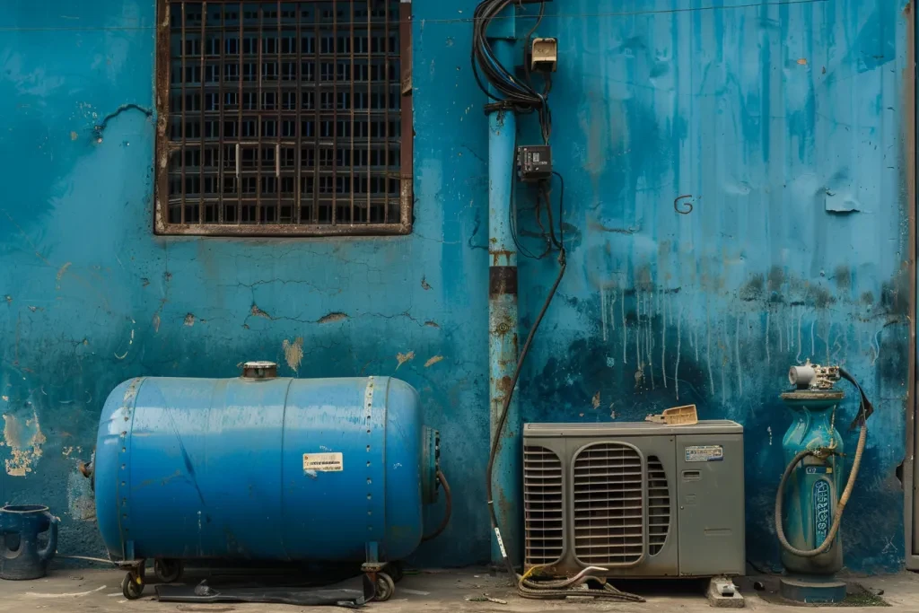 climatiseur bleu avec un grand réservoir bleu