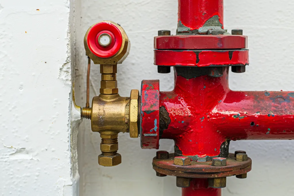 close-up of red cover on pipe