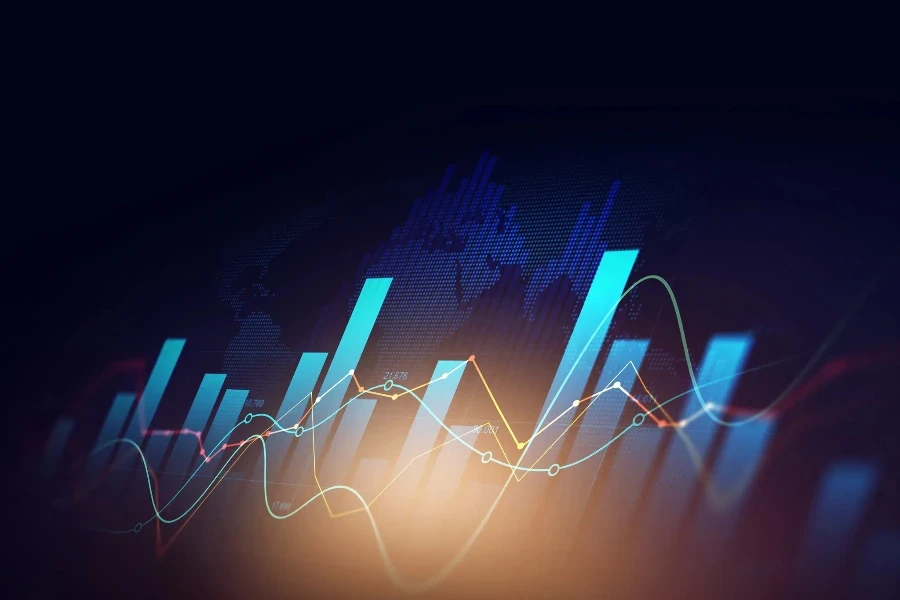 Tela de computador exibindo tendências de mercado