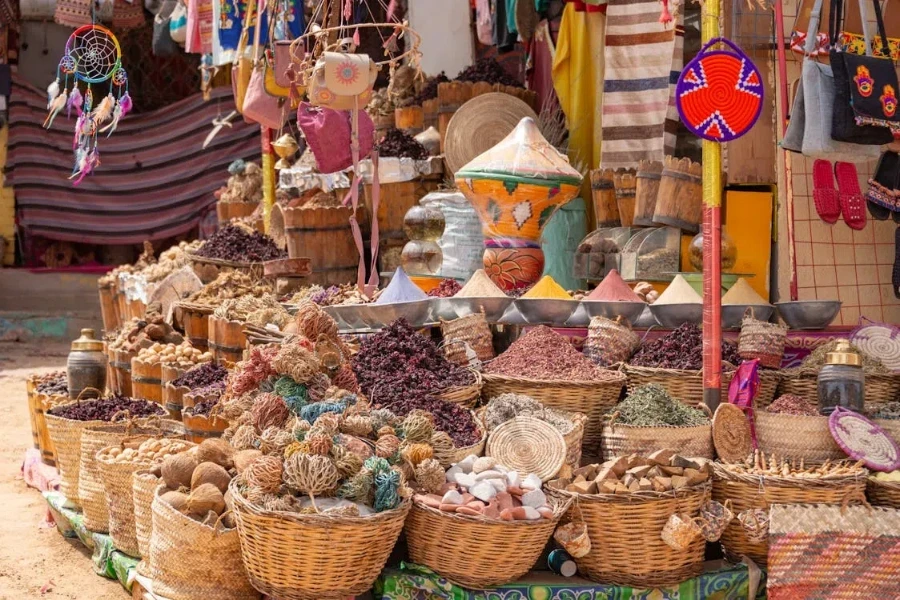 Large selection of wicker baskets made from various materials