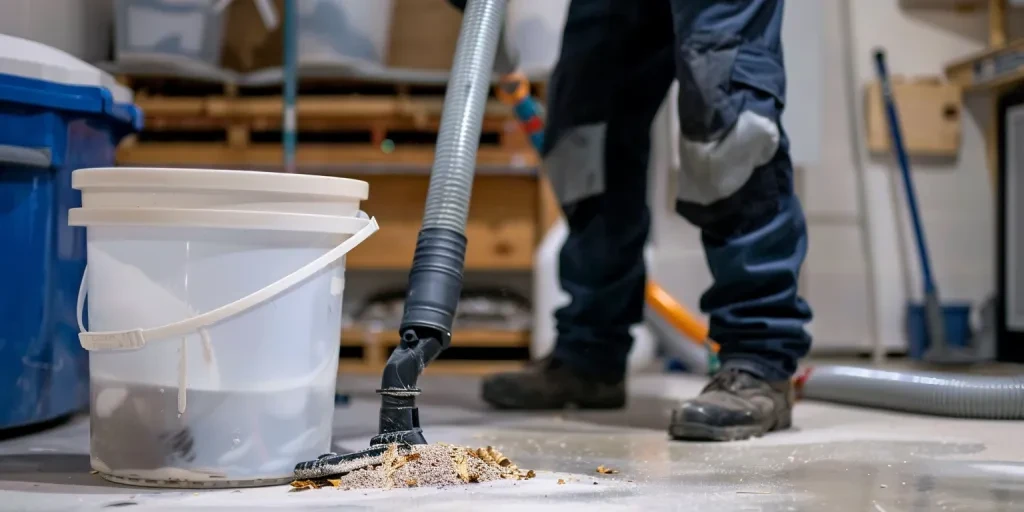 man gebruikt een industriële stofzuiger