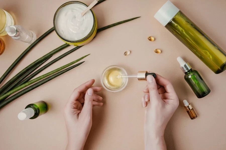 Person preparing beauty products