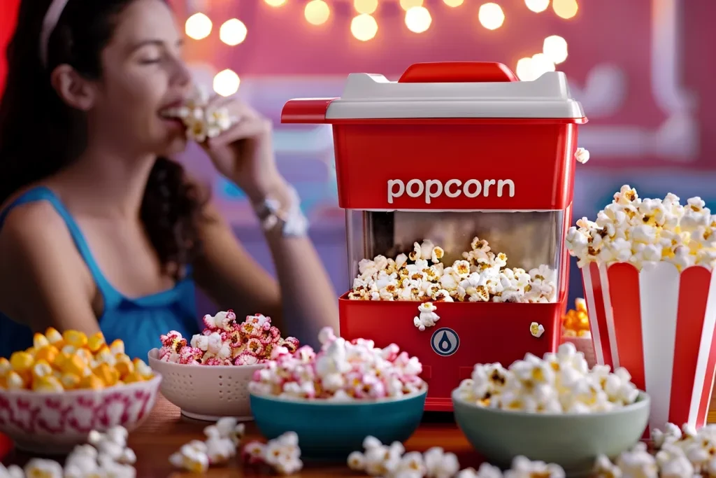 red and white hot air popcorn popper machine