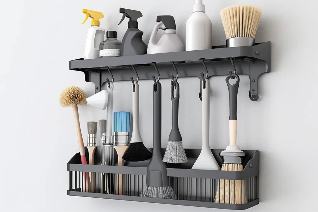 the five hook wall mount cleaning tool rack