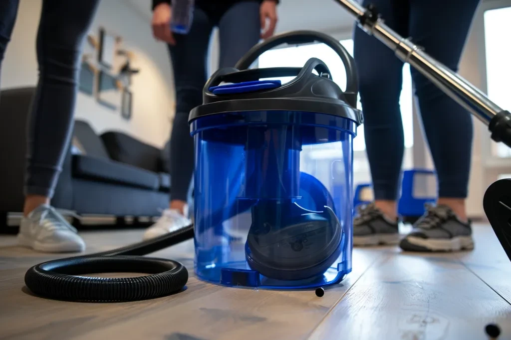 vacuum cleaner is placed on the floor