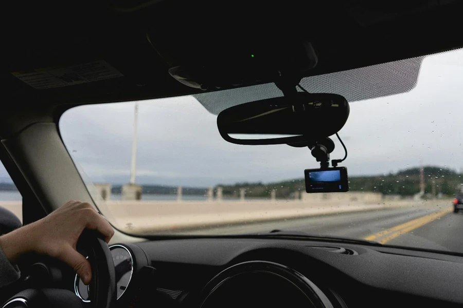 A close-up of a car driving