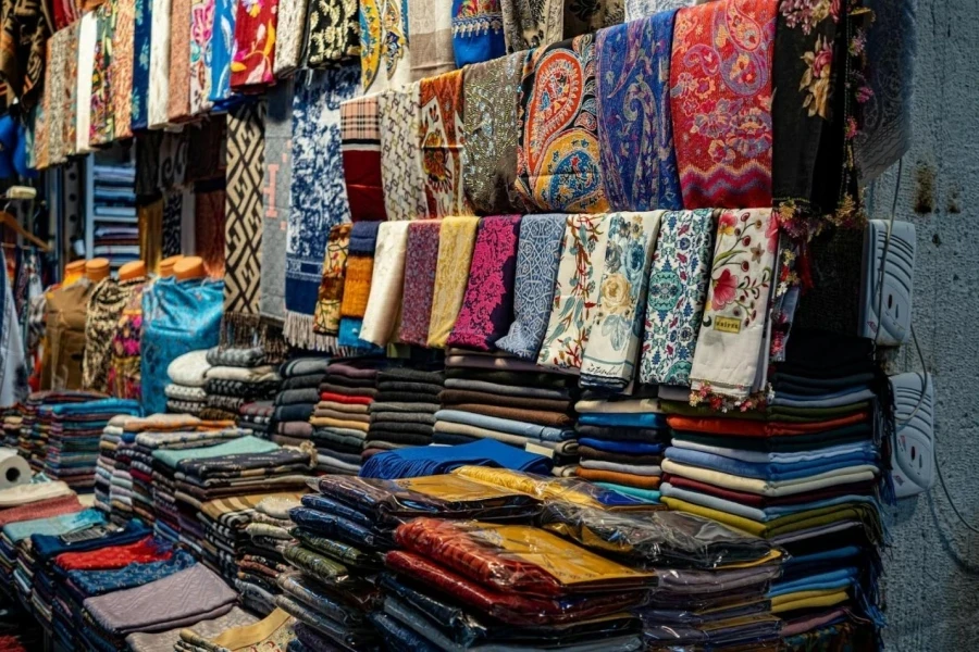 A market with various assorted fabrics