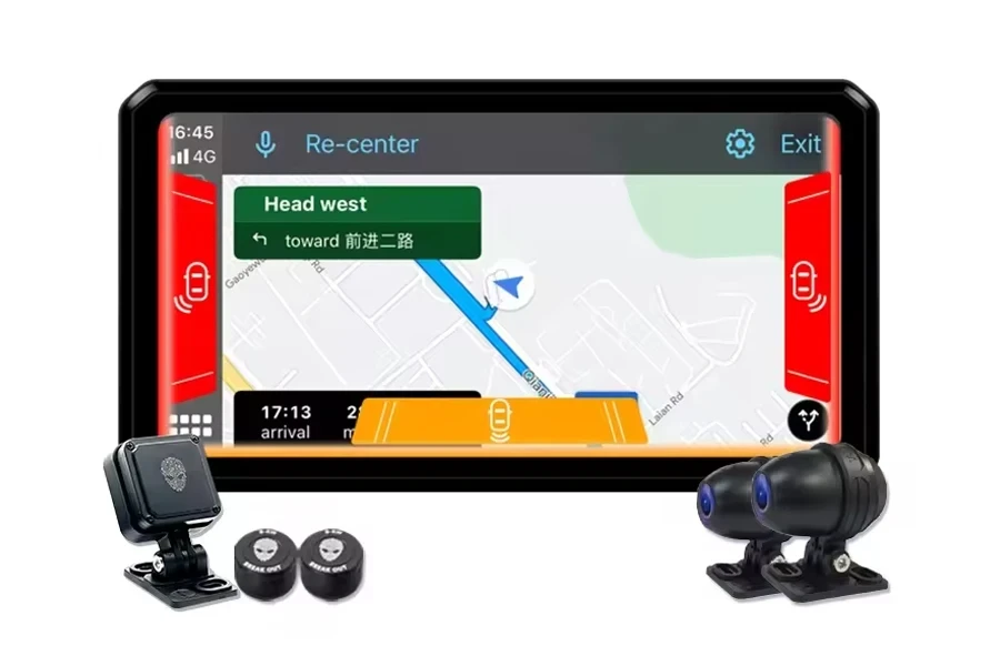 AlienRider M2 Pro Motocicleta CarPlay Android Auto Navegação Com 6.1 Polegada Tela Sensível Ao Toque 77 GHz Milímetro Onda Radar Bsd Dual DVR