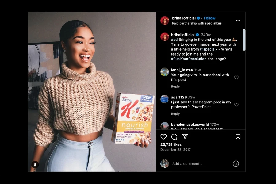 Post Instagram d'un spécialiste du marketing d'influence