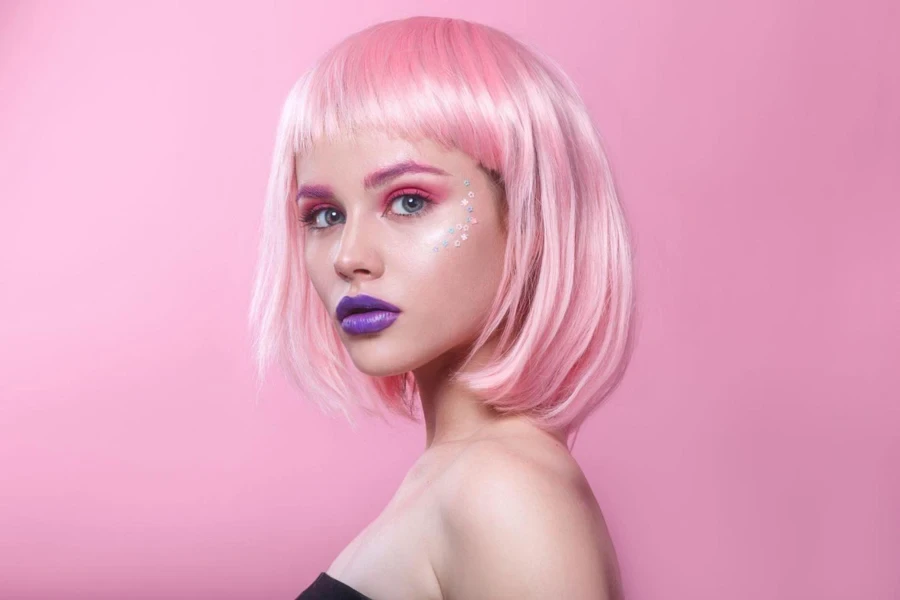 Attractive Young Woman with Pink Bob Cut