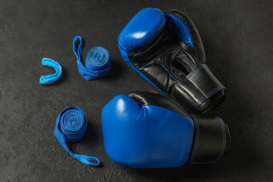 Blue boxing gear with customized blue boxing mouthguard