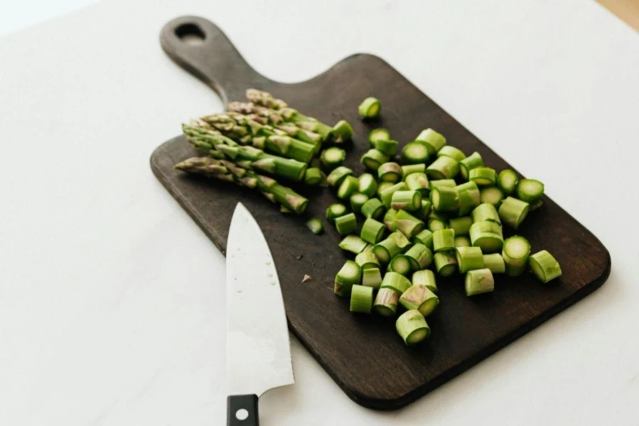 Chopped Asparagus on Cutting Board