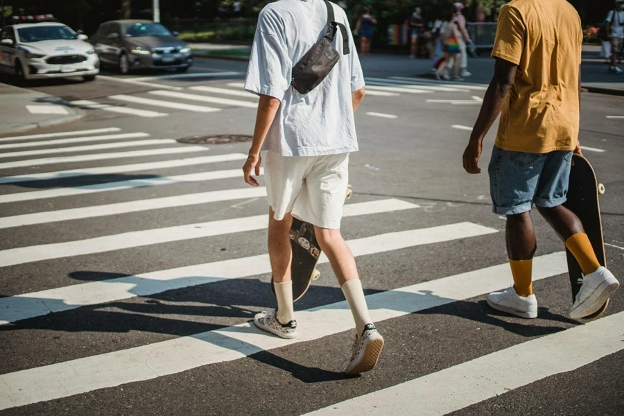 Faceless Diverse Men on Crosswalk