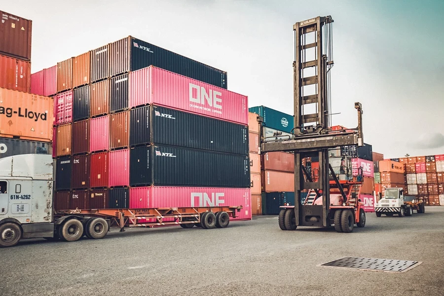 The drayage process moves containers from the ports via trucks