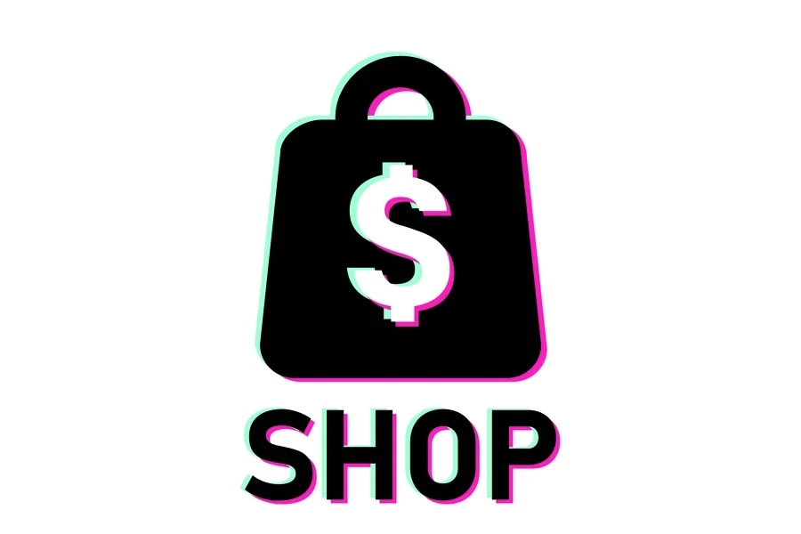 TikTok-Shop-Symbol auf weißem Hintergrund