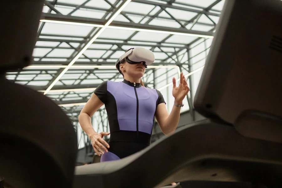 girl running on a VR treadmill