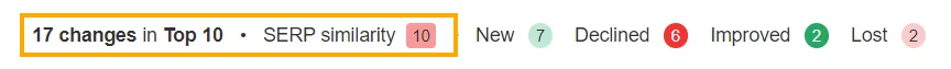Puntuación de similitud de SERP y cambios principales de SERP en Ahre