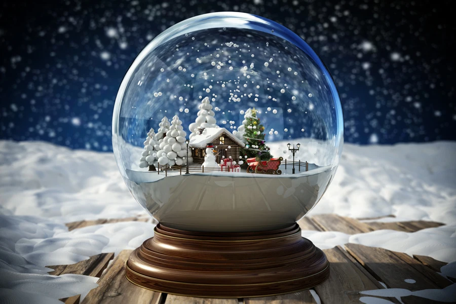 A beautiful snow globe with a Christmas theme