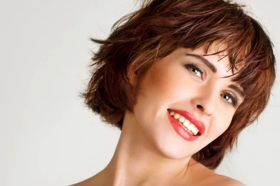 Beautiful young woman with brown short hair