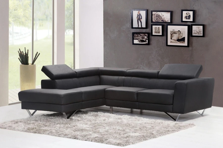 Black Fabric Sectional Sofa Near Glass Window