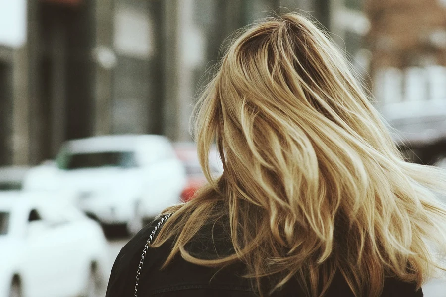 Blonde hair macro woman