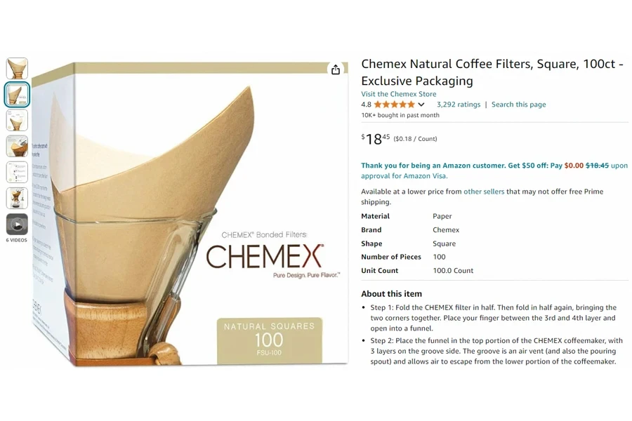 Chemex Natural Coffee Filters, Square