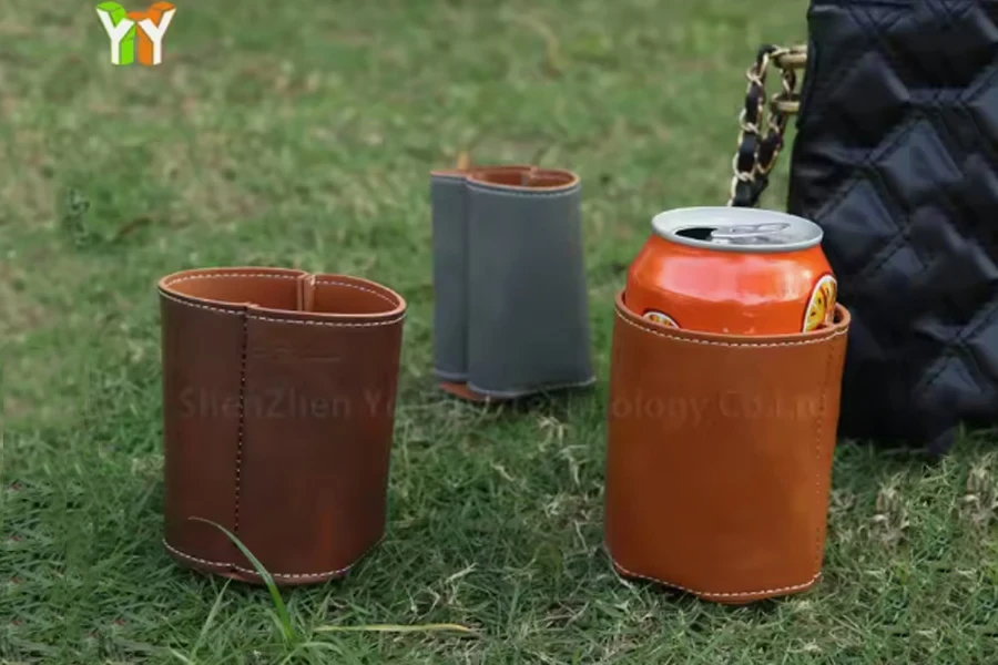 Leather Can Cooler Holder Personalized Beer Can Covers Beer Bottle Holder Sleeve for Camping BBQ