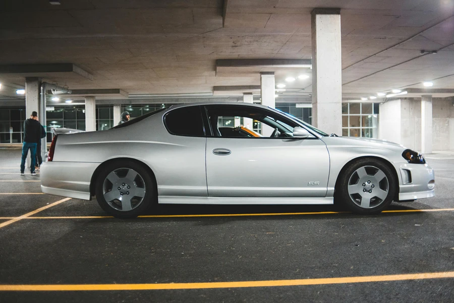 Luxury car on parking lot in city