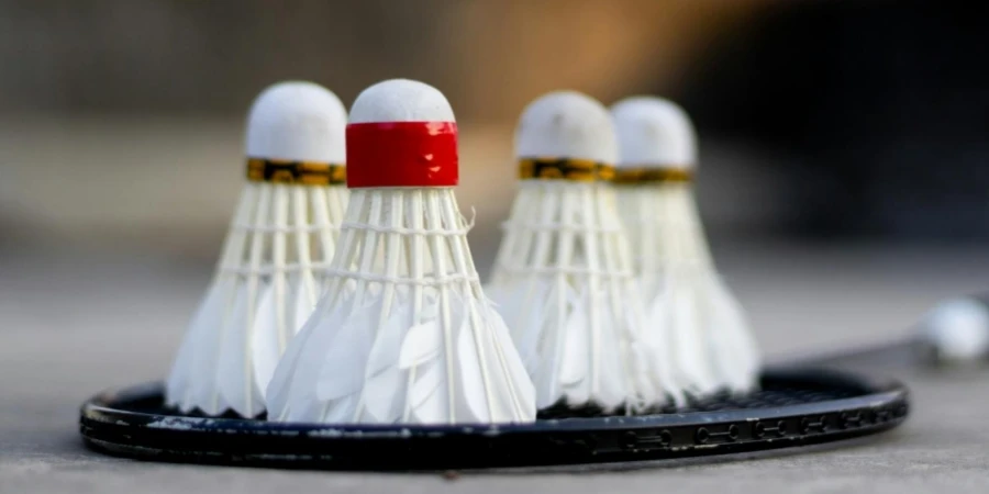 Primer plano espontáneo de varias plumas de bádminton