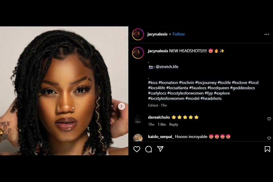 Screenshot of a beautiful black woman with goddess locs