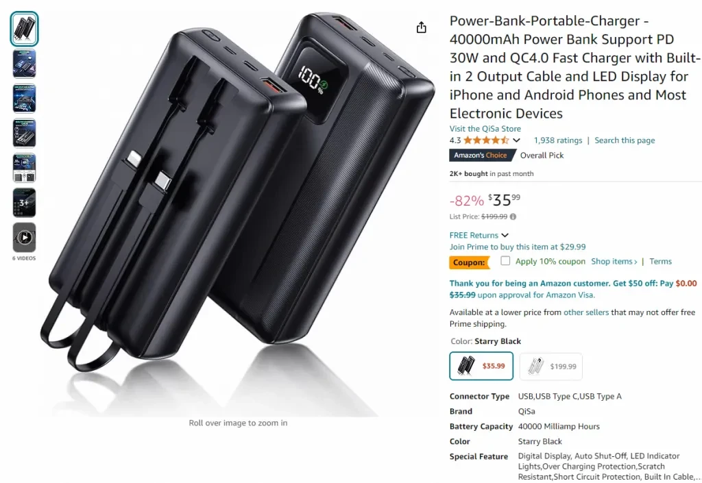 Captura de tela deste produto na Amazon
