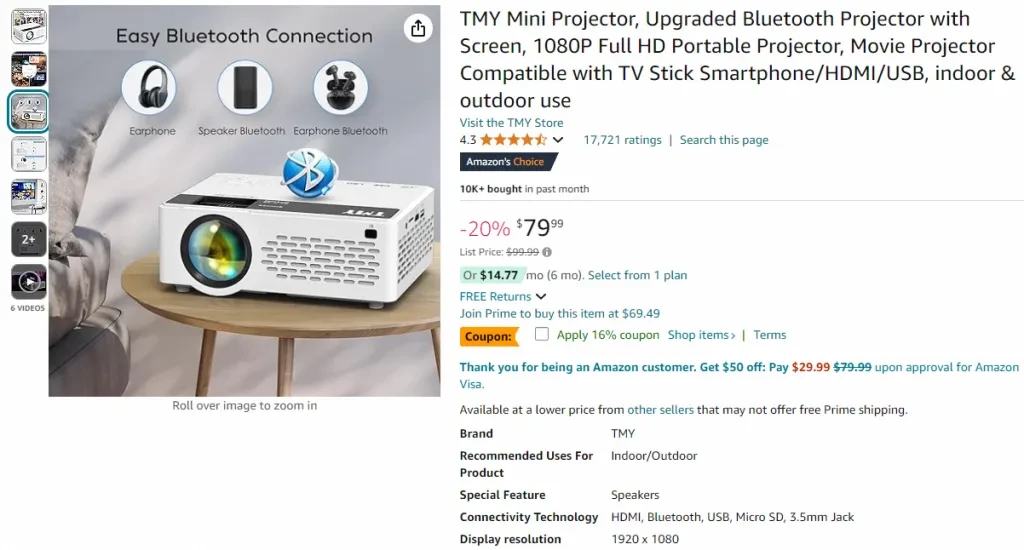 Captura de tela deste produto na Amazon