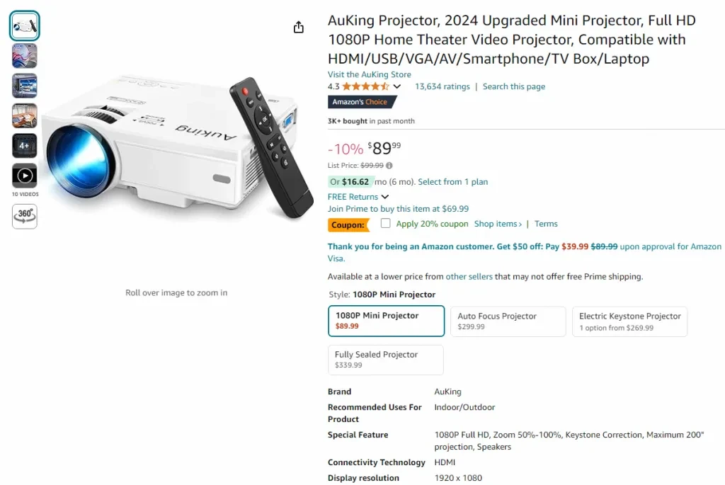 Captura de tela deste produto na Amazon